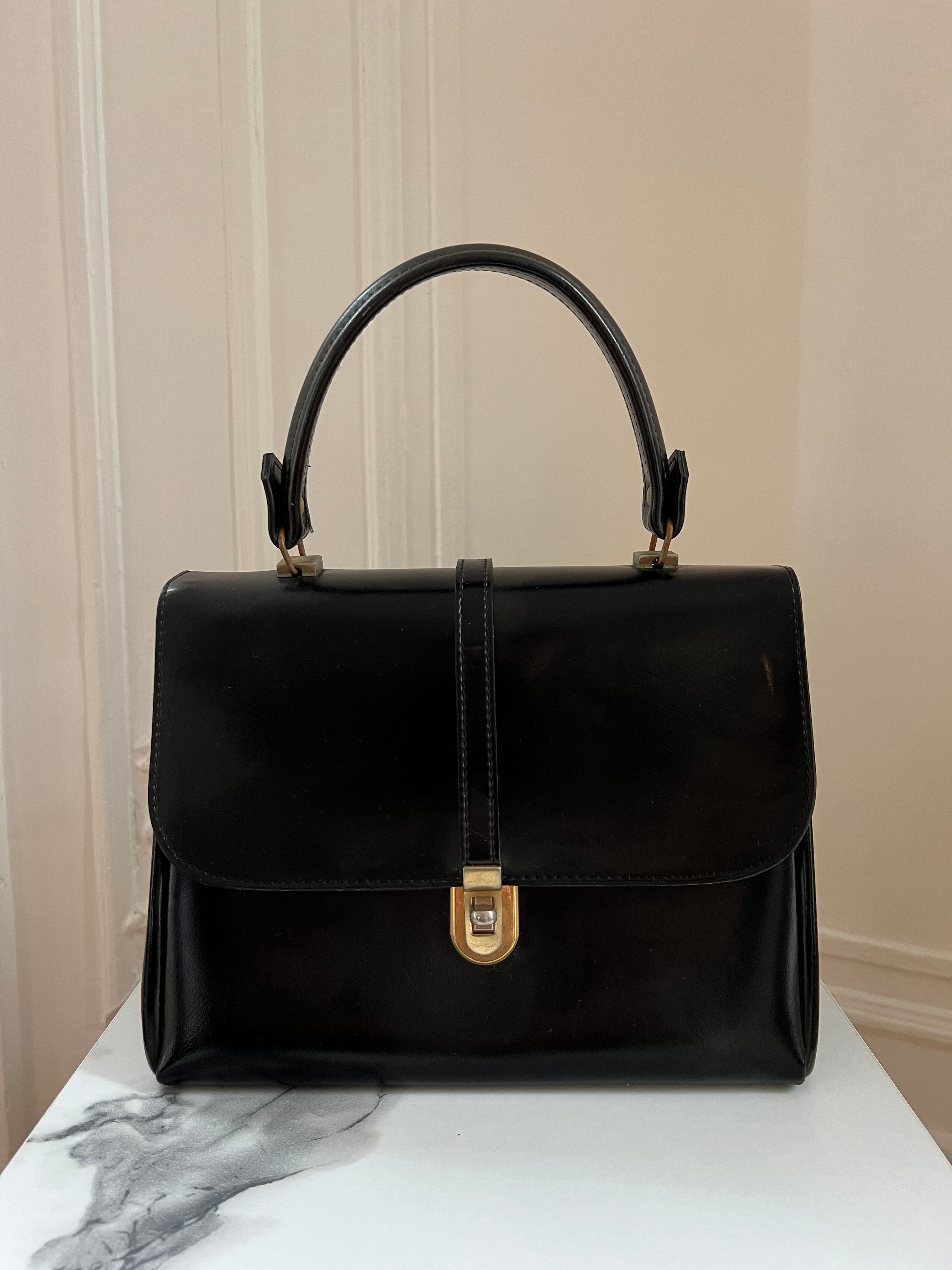 Vintage Small Black Leather Flap Bag