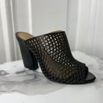 Laser-Cut Black Leather Mules