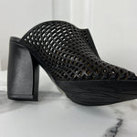 Laser-Cut Black Leather Mules