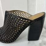 Laser-Cut Black Leather Mules