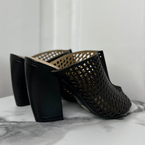 Laser-Cut Black Leather Mules