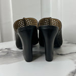 Laser-Cut Black Leather Mules