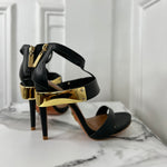 Statement High Heels Leather Sandals in Black and Gold
