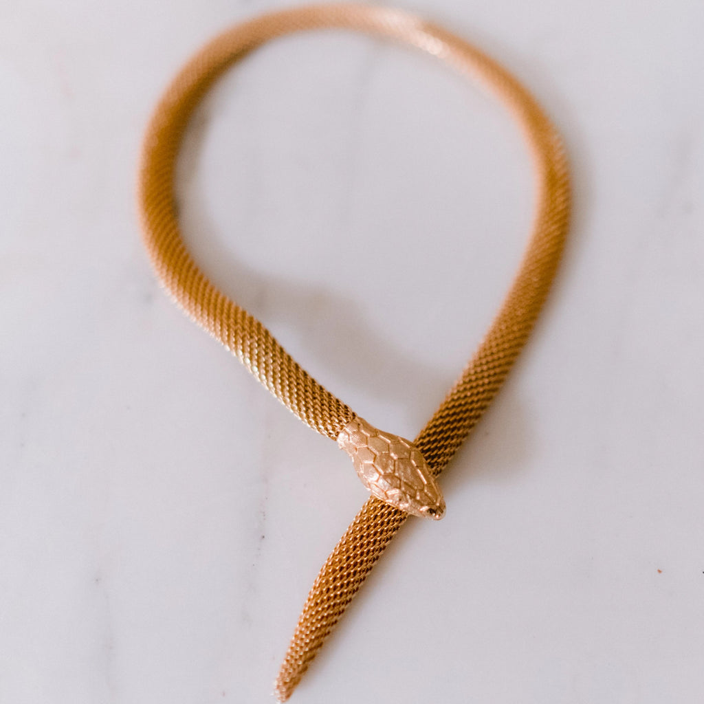 Vintage Rose Gold Tone Mesh Snake Choker Necklace