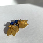 Vintage 1980s Cobalt Blue and Gold Toned Butterfly Clip-on Earrings