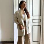 90s Cream Color Knitted Wool-blend Cardigan/ Collared Cream Wool-blend Cardigan/ Vintage Blazer-Style Cardigan