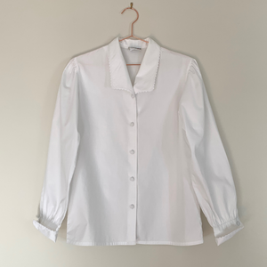 Vintage Cotton White Shirt / Vintage Lace-Trim Cotton Shirt / Vintage Collar Detail Cotton-Poplin Shirt_Vintage_Gem_Paris
